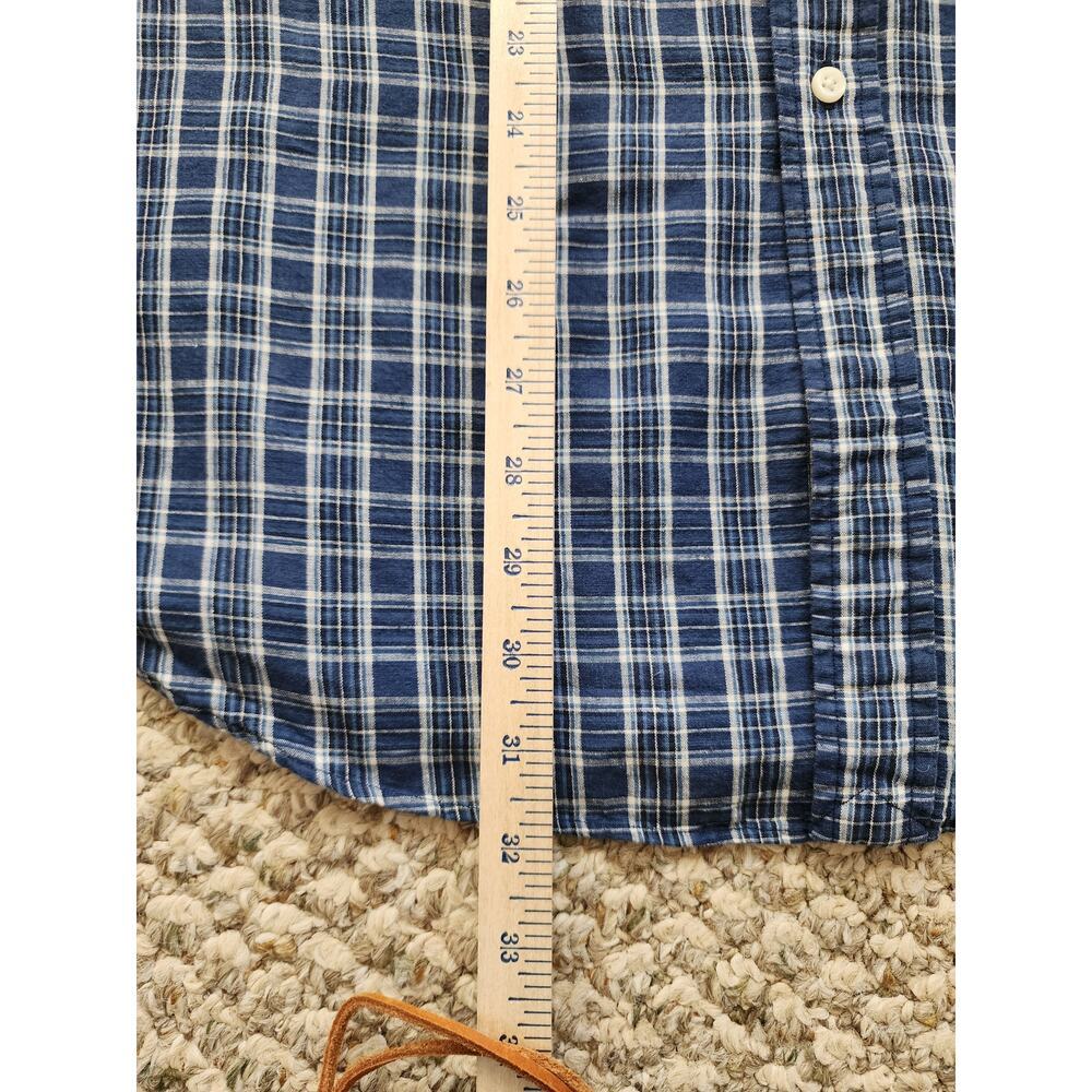 Ralph Lauren Mens XXL Blue Plaid Classic Fit Linen -Cotton Blend Button Down - Picture 4 of 8